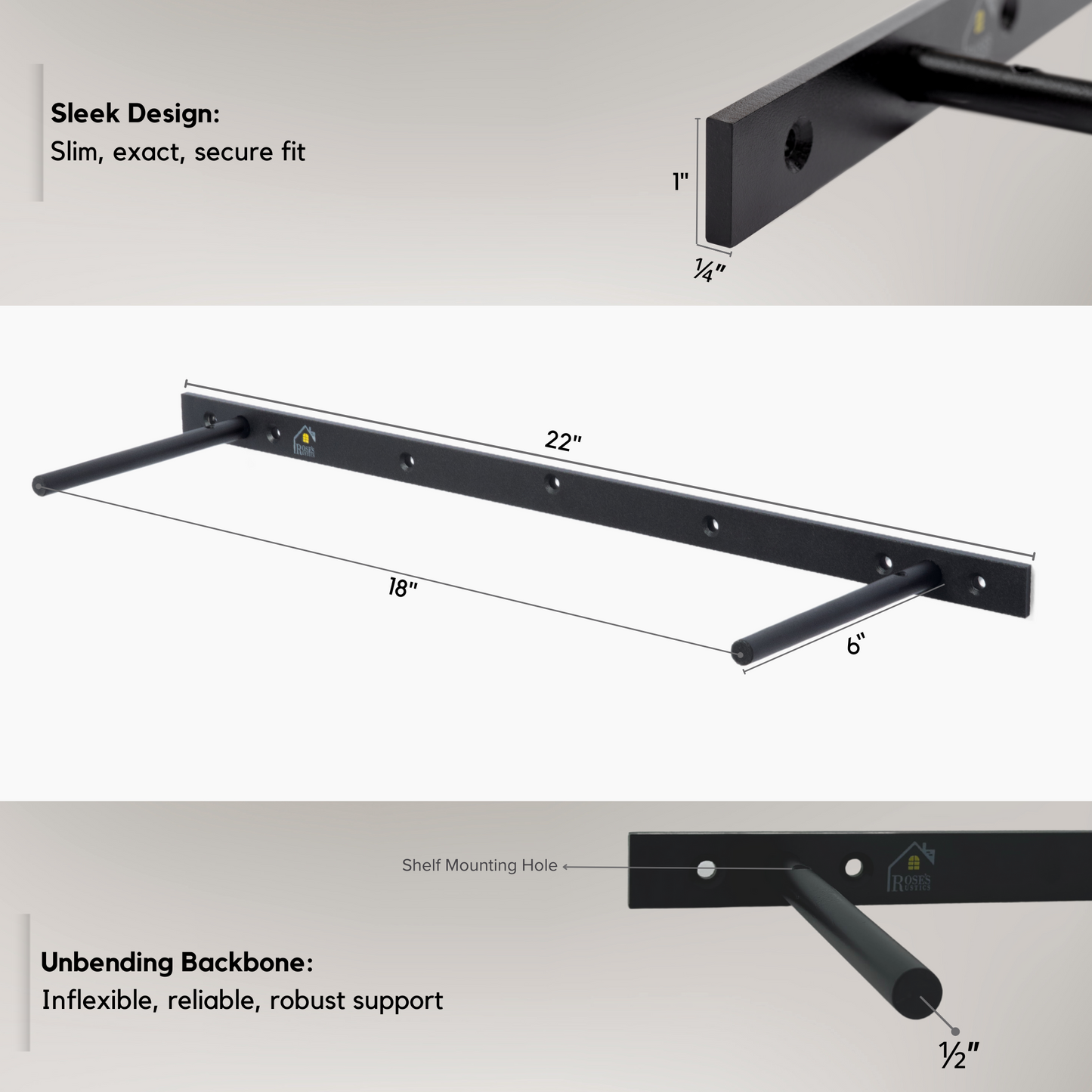 22" Heavy Duty Floating Shelf Bracket (4 Pcs) - 6 Inch Rods - Toolbox Included