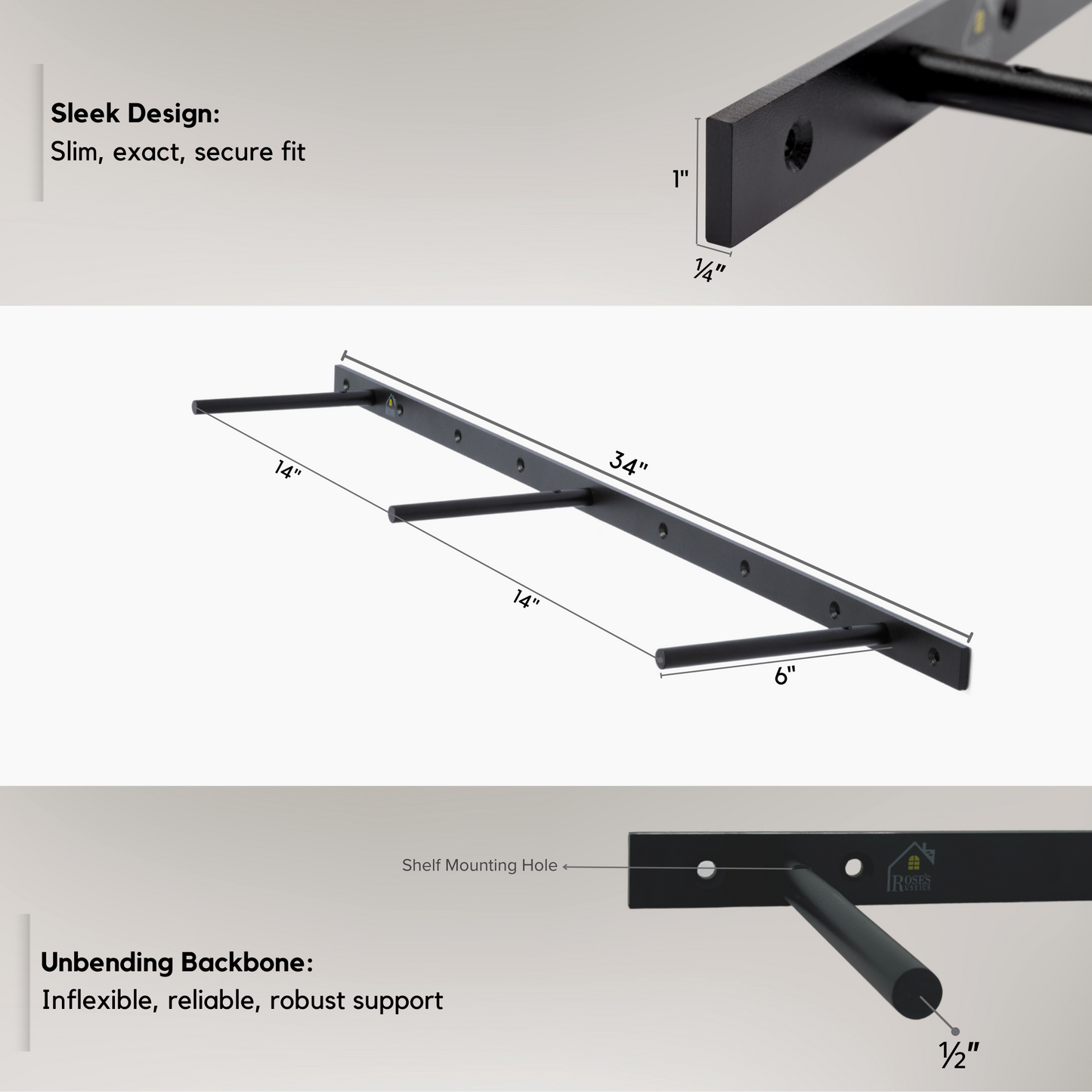 34" Heavy Duty Floating Shelf Bracket (1 Pc) - 6 Inch Rods - Toolbox Included